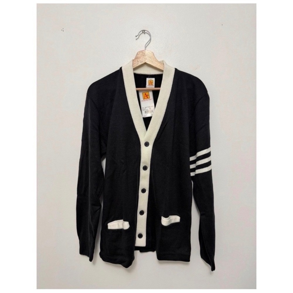 A+ School Apparel "Simply the Best" Pocket Button Cardigan Navy/White Unisex M - Picture 2 of 4